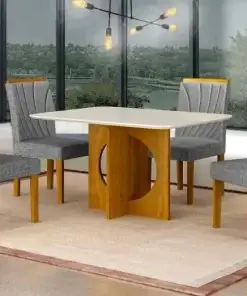 Mesa Lorena com Vidro 4 Cadeiras Lorena