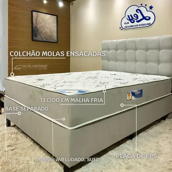 Conjunto Cama Casal Padrão Ley Colchões Isofort Luxo Cinza - Imagem 2