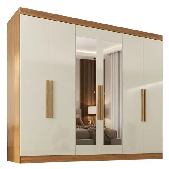 Guarda roupa Casal com Espelho 6 Portas 2 Gavetas paris - Imagem 3