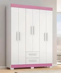 Guarda Roupa Infantil NT 6015 3 Portas Branco com Rosa