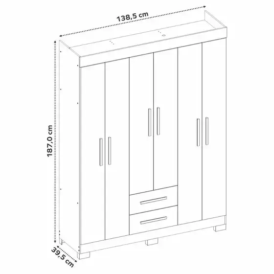 Guarda Roupa Solteiro com Pés 6 Portas 2 Gavetas NT 6015 - Imagem 3