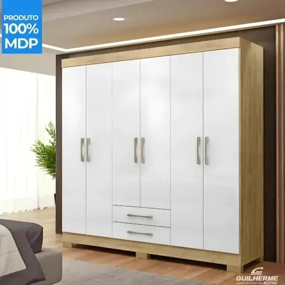 Guarda Roupa Casal Pérola 6 Portas 2 Gavetas