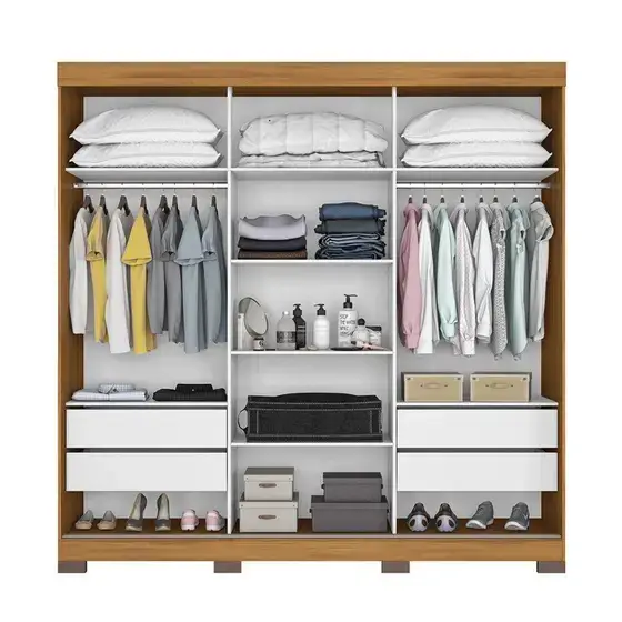 Guarda Roupa Casal 3 Portas 4 Gavetas com Espelhos - Imagem 2