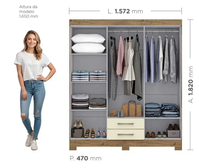 Guarda Roupa Casal Pérola 6 Portas 2 Gavetas - Imagem 2