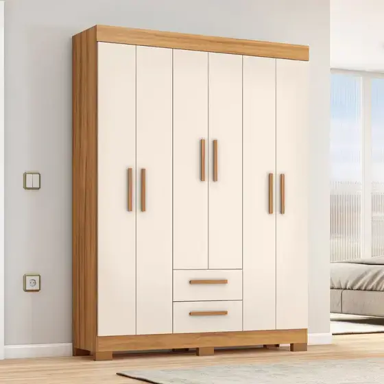 Guarda Roupa Solteiro com Pés 6 Portas 2 Gavetas NT 6015