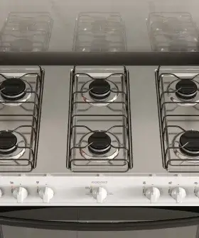 Fogão Itatiaia Star New Piso 6 Bocas Branco Mesa De Inox Bivolt