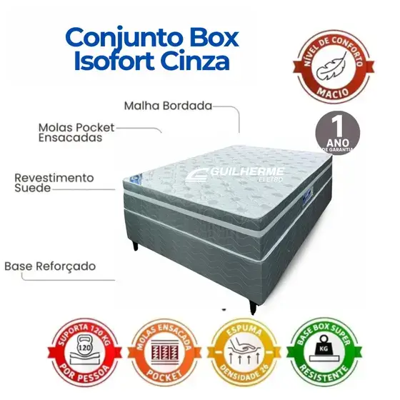 Cama casal Isofort Luxo Cinza Ley colchão - Imagem 3